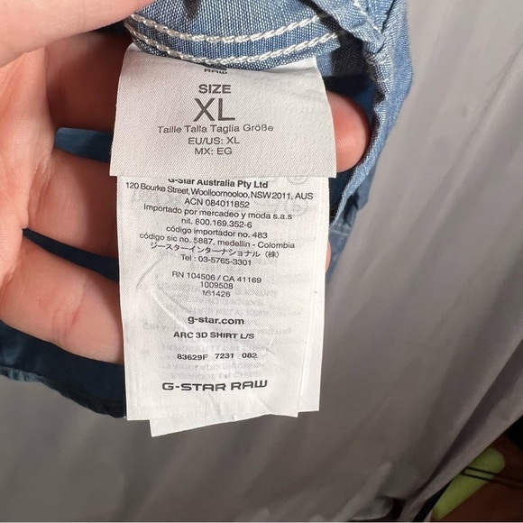 G Star Raw Mens Arc 3D Long Sleeve Shirt Size XL blue Western Cowboy Button Snap - Picture 13 of 16